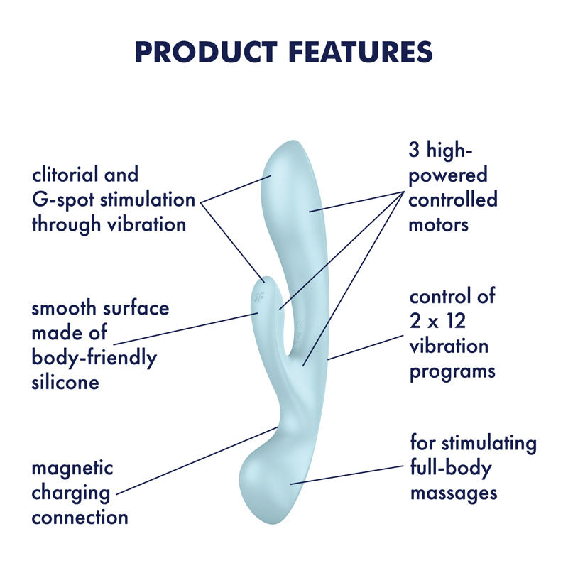 Satisfyer Triple Oh - Light Blue USB Rechargeable Rabbit Vibrator