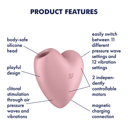 Satisfyer Cutie Heart - Light Pink - Light Pink USB Rechargeable Air Pulsation Stimulator with Vibration