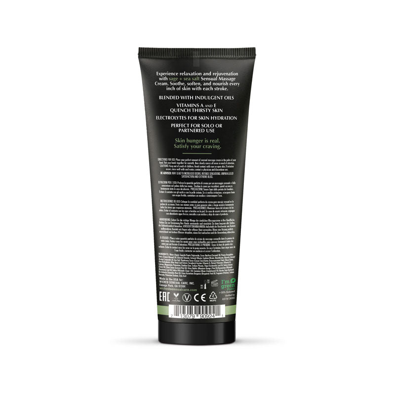 Wicked SAGE + SEA SALT Sensual Massage Cream - Scented Massage Cream - 120 ml Tube