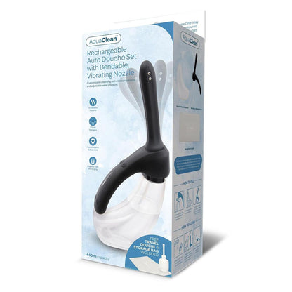 AquaClean Rechargeable Auto Douche Set with Bendable Vibrating Nozzle - 440 ml Capacity with Fr