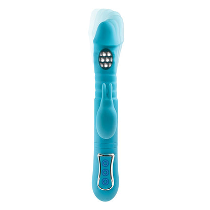 Adam & Eve EVES THRUSTING TRIPLE JOY RABBIT - Teal 25 cm USB Rechargeable Thrusting Rabbit Vibe with Anal Tickler