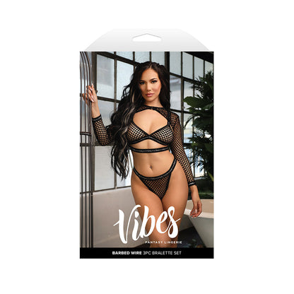 VIBES BARBED WIRE 3 Piece Bralette Set - S/M - Black - S/M Size