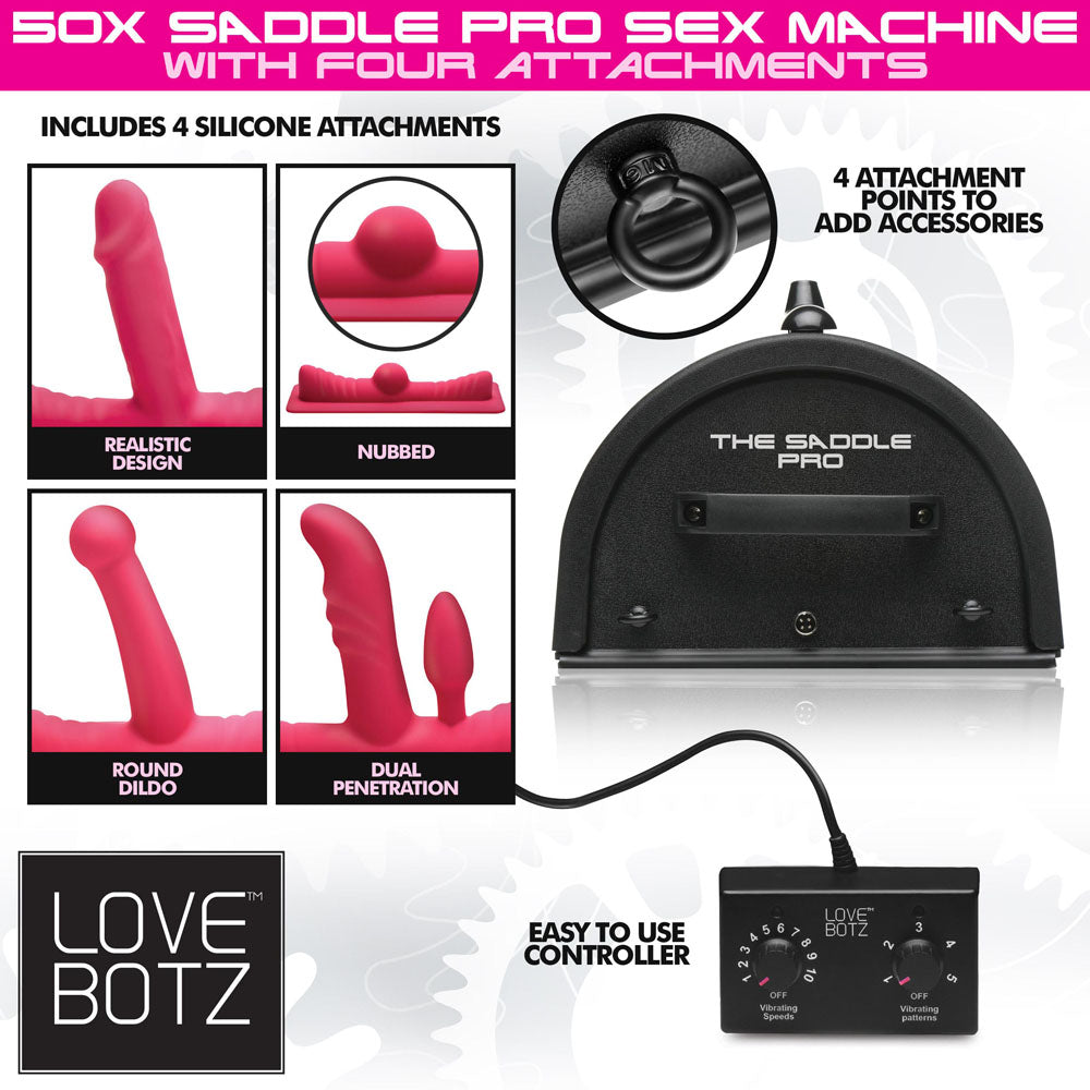 LoveBotz 50X Saddle Pro Sex Machine - Mains Powered Machine with 4 Attachments