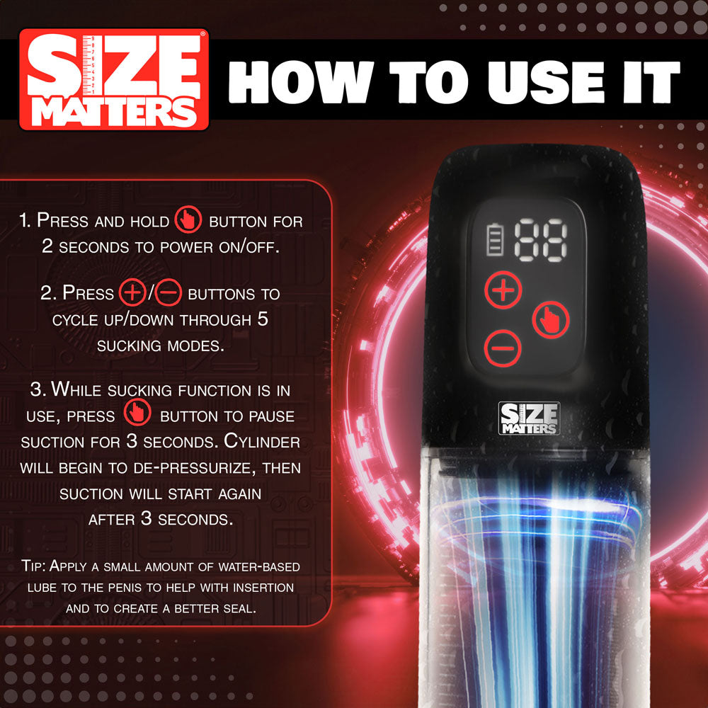 Size Matters Sucking Penis Pump - Clear USB Rechargeable Penis Pump