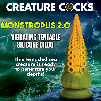 Creature Cocks Monstropus 2.0 Vibrating Tentacled Monster Silicone Dildo - Green/Yellow 18.5 cm USB Rechargeable Vibrating Fantasy Dildo