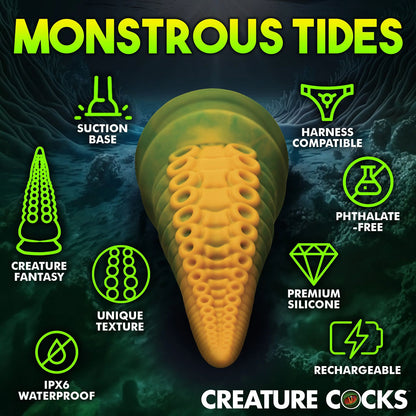 Creature Cocks Monstropus 2.0 Vibrating Tentacled Monster Silicone Dildo - Green/Yellow 18.5 cm USB Rechargeable Vibrating Fantasy Dildo