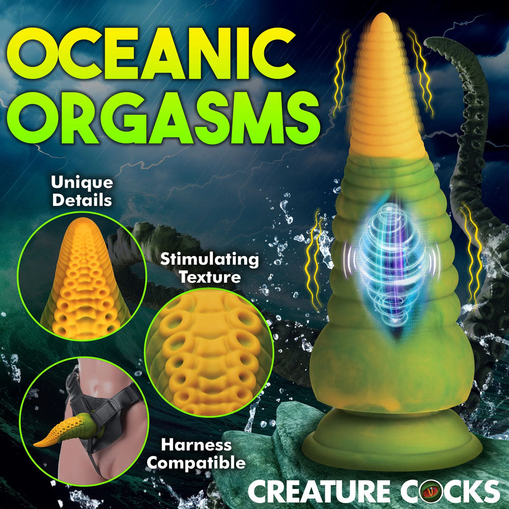 Creature Cocks Monstropus 2.0 Vibrating Tentacled Monster Silicone Dildo - Green/Yellow 18.5 cm USB Rechargeable Vibrating Fantasy Dildo