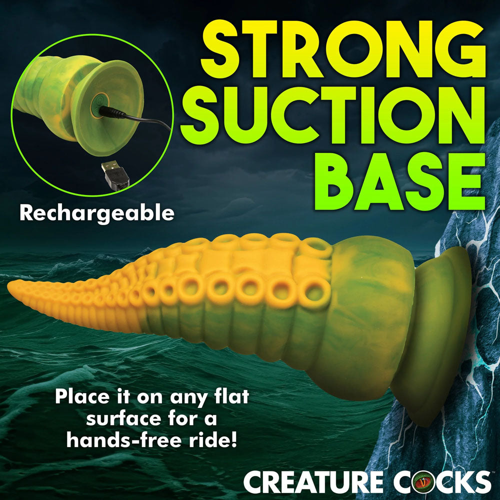 Creature Cocks Monstropus 2.0 Vibrating Tentacled Monster Silicone Dildo - Green/Yellow 18.5 cm USB Rechargeable Vibrating Fantasy Dildo