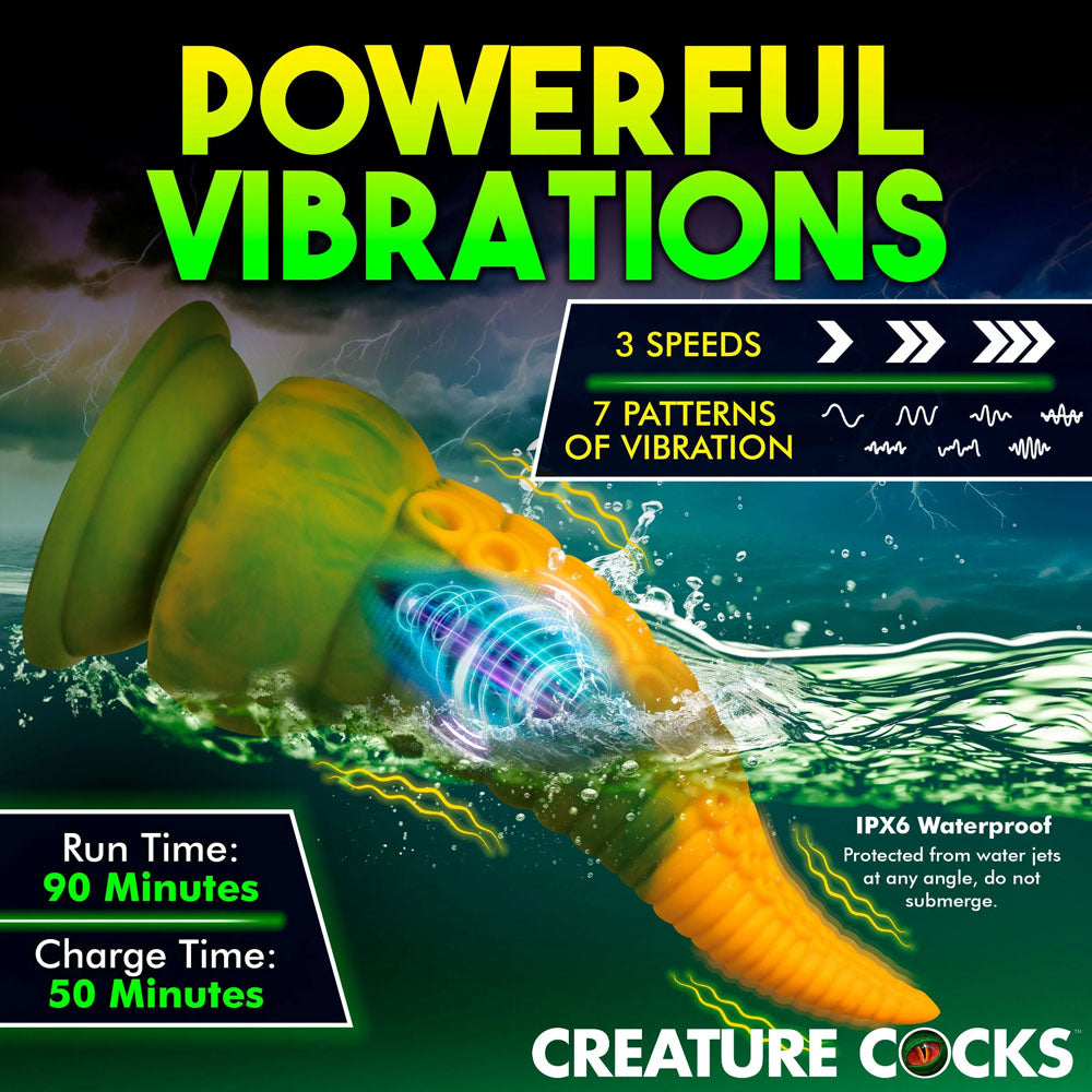 Creature Cocks Monstropus 2.0 Vibrating Tentacled Monster Silicone Dildo - Green/Yellow 18.5 cm USB Rechargeable Vibrating Fantasy Dildo