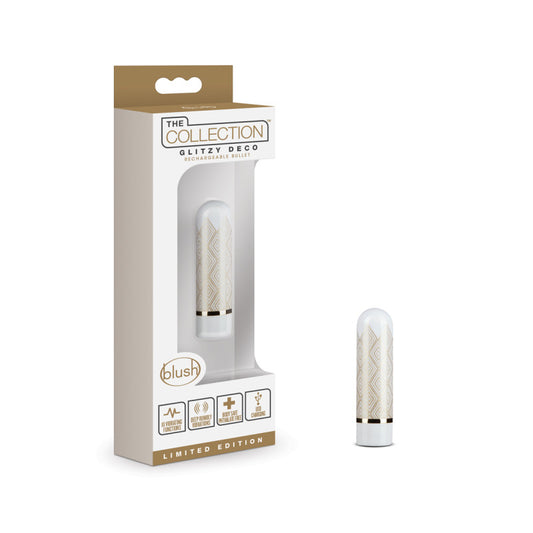 The Collection Glitzy Deco - White/Gold 6.4 cm (2.5'') USB Rechargeable Bullet