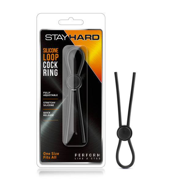 Stay Hard - Silicone Loop Cock Ring - Black Adjustable Lasso Cock Ring