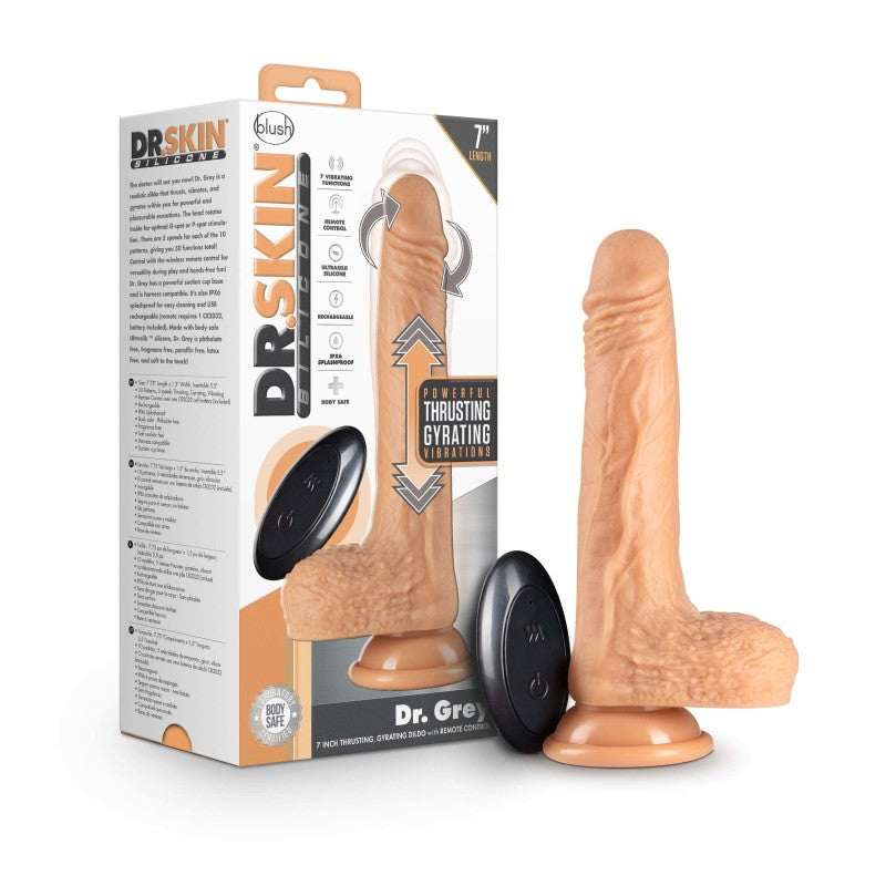 Dr. Skin Silicone Dr. Grey - Flesh - Flesh 19.7 cm (7.75'') USB Rechargeable Thrusting Dong