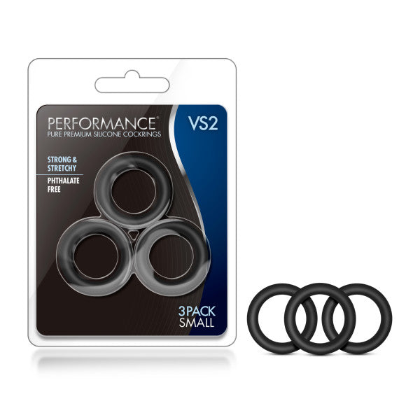 Performance VS2 Pure Premium Silicone Cockrings - Black Small Cock Rings - Set of 3