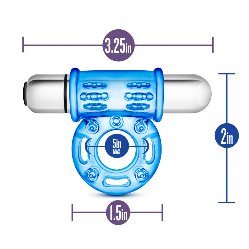 Stay Hard 10-Function Vibrating Bull Ring - Blue Vibrating Cock Ring