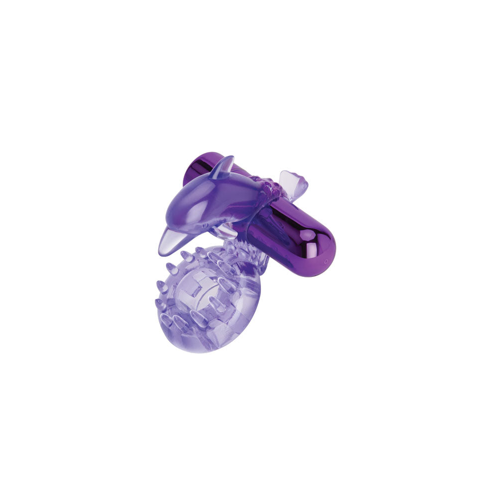 Bodywand Rechargeable Dolphin Ring with Clit Ticklers - Purple USB Rechargeable Vibrating Cock Ring