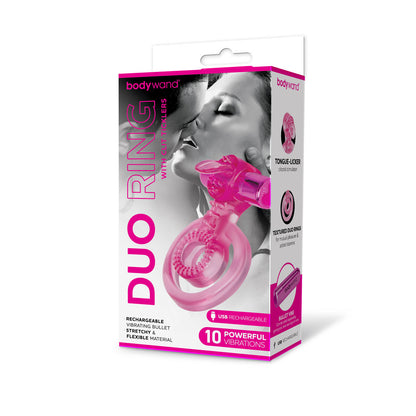 Bodywand Rechargeable Duo Ring with Clit Tickler - Pink USB Rechargeable Vibrating Cock Ring