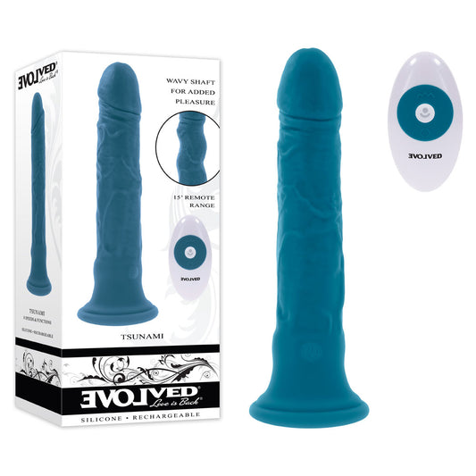 Evolved TSUNAMI - Blue 18.4 cm USB Rechargeable Vibrating Dong with Remote Control