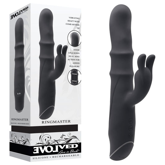 Evolved RINGMASTER - Black 23.1 cm USB Rechargeable Rabbit Vibrator