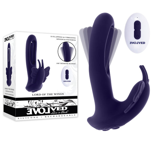 Evolved LORD OF THE WINGS - Purple 15.2 cm USB Rechargeable Flapping Vibrator with Butterfly Stimulator