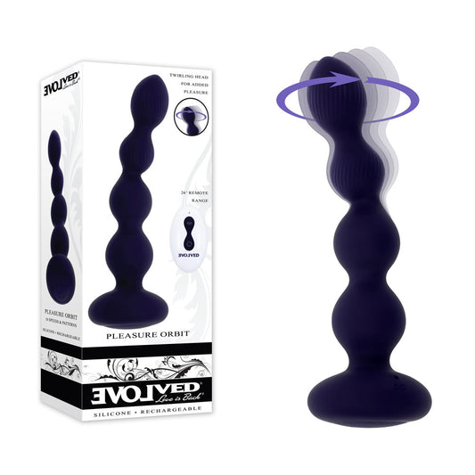 Evolved PLEASURE ORBIT - Navy Blue 17.8 cm USB Rechargeable Twirling & Vibrating Anal Beads with Remote