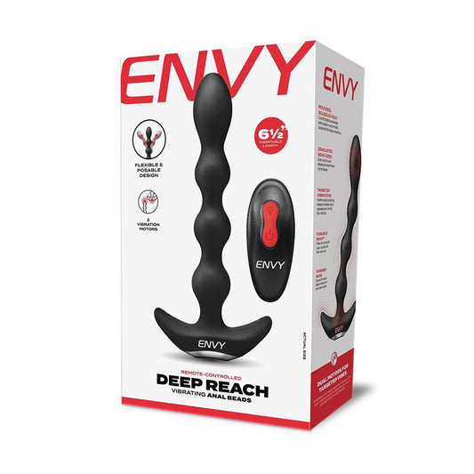 Envy Deep Reach Vibrating Anal Beads - Black 17.8 cm USB Rechargeable Vibrating Anal Beads with Wireless Remote