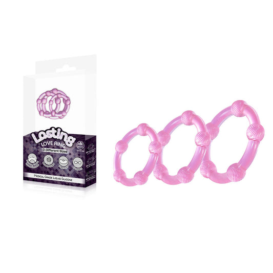 Lasting Love Ring 3 Piece Set - Pink - Pink Beaded Cock Rings - Set of 3 Sizes