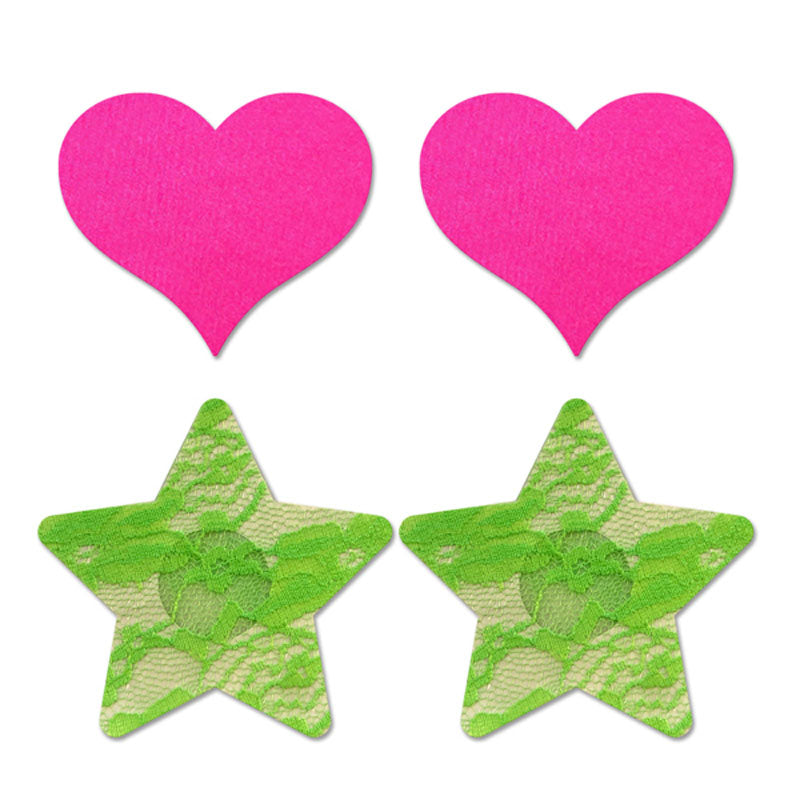 GLOW Fashion Pasties Set - Neon Green & Solid Pink - 2 Sets Included