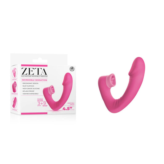 Zeta Duo Motor Wearable Vibrator - Pink 11.4 cm USB Rechargeable Vibrator with Flicking Clitoral Stimulator