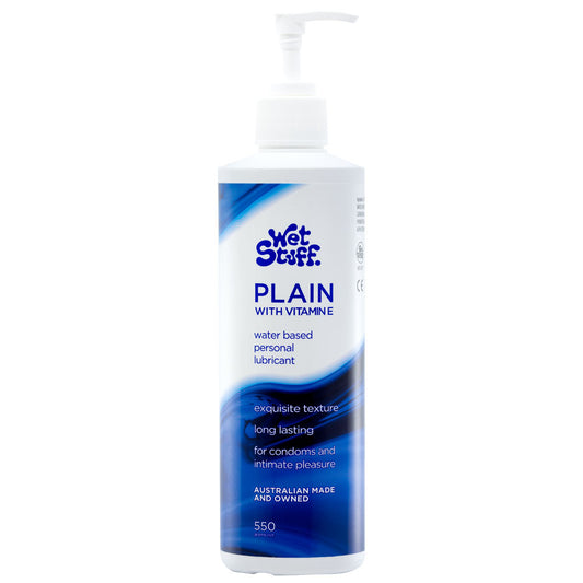 Wet Stuff Plain - 550g Pump - Water Based Lubricant with Vitamin E - 550 gram Pump Bottle