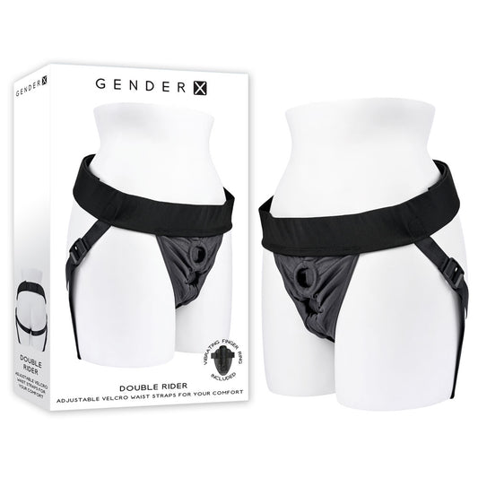 Gender X DOUBLE RIDER - Black Adjustable Strap-On Harness (No Probe Included)