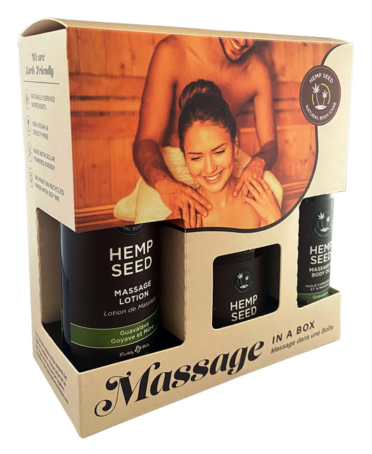 Hemp Seed Massage In A Box - Guavalava Scented Massage Gift Set - 3 Piece Kit