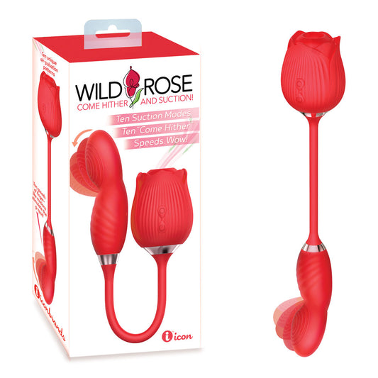 Wild Rose Come Hither & Suction Vibrator - Red USB Rechargeable Air Pulse Stimulator and Vibrator