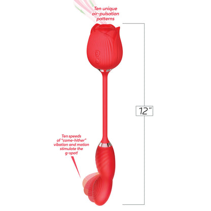 Wild Rose Come Hither & Suction Vibrator - Red USB Rechargeable Air Pulse Stimulator and Vibrator