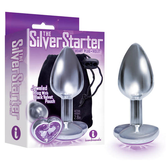 The Silver Starter - Silver 7.1 cm (2.8) Butt Plug with Violet Heart Jewel