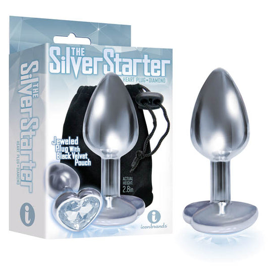 The Silver Starter - Silver 7.1 cm (2.8) Butt Plug with Clear Heart Jewel