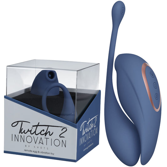 Twitch 2 - Blue - Blue US Rechargeable Suction Vibrator with Remote Vibrating Egg