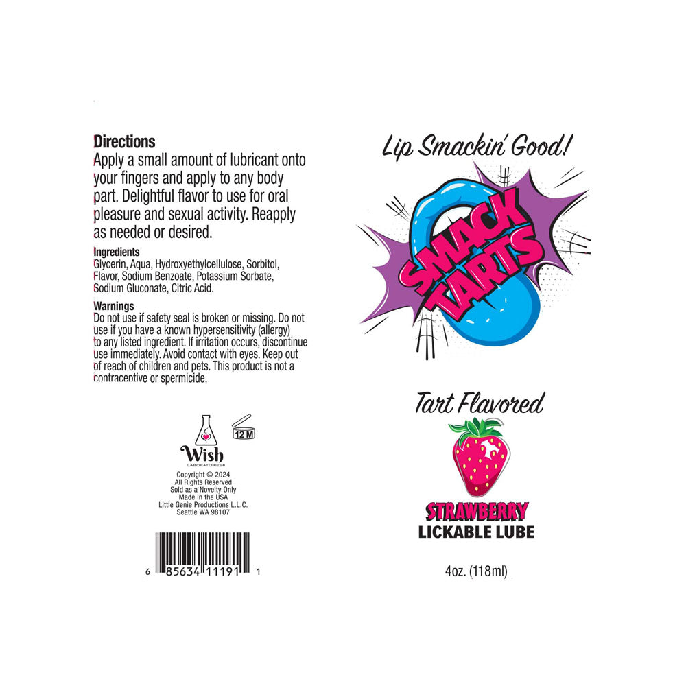 Smack Tarts - Sour Strawberry - Sour Strawberry Flavoured Lubricant - 120 ml Tube