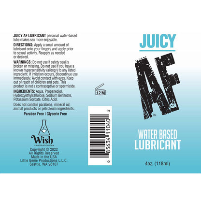 Juicy AF Water Based Lubricant - 118 ml - Water Based Lubricant - 118 ml Bottle