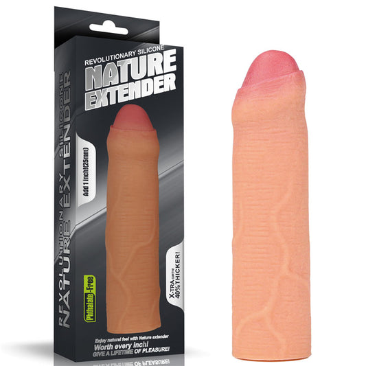 Nature Extender 1'' Silicone Uncut Sleeve - Flesh 2.5 cm Penis Extender Sleeve