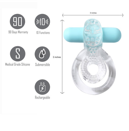 Maia Jayden - Clear/Blue USB Rechargeable Vibrating Cock & Ball Rings