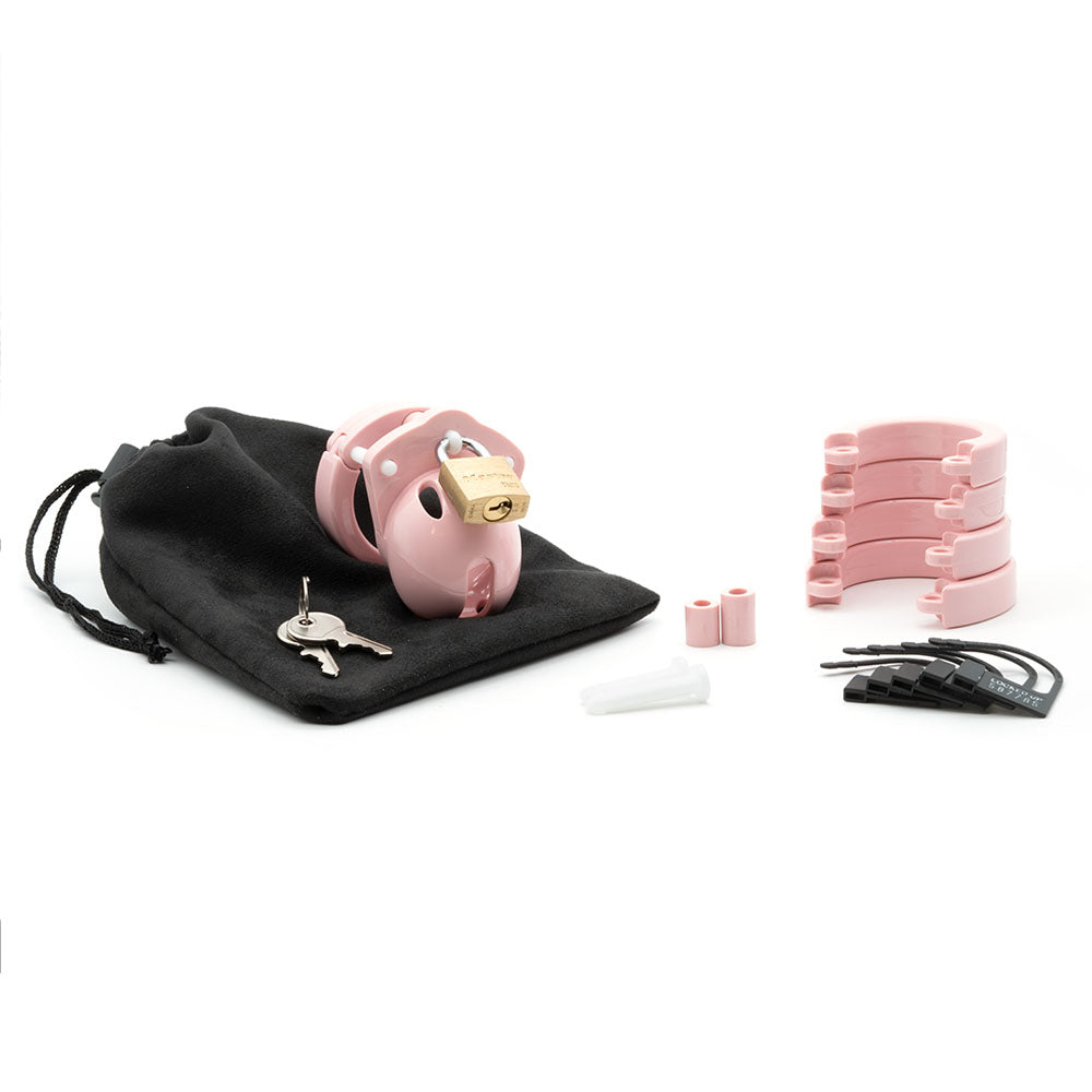 Mini-Me Black Chastity Cock Cage Kit - Pink - Pink 1.25 Inch Cock Cage Kit