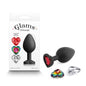 Glams Xchange Heart - Medium - Black Medium Butt Plug with Interchangeable Heart Gems