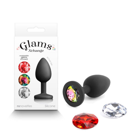 Glams Xchange Round - Small - Black Small Butt Plug with Interchangeable Round Gems