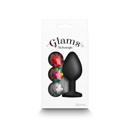 Glams Xchange Round - Medium - Black Medium Butt Plug with Interchangeable Round Gems