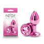 Rear Assets - Small - Pink - Pink 7.1 cm Small Metal Butt Plug with Pink Round Gem Base