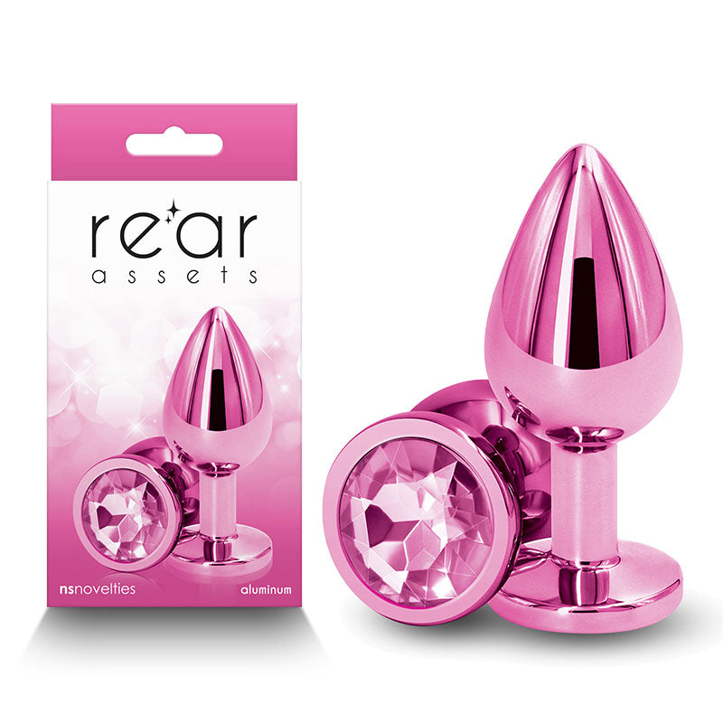 Rear Assets - Medium - Pink - Pink 8.2 cm Medium Metal Butt Plug with Pink Round Gem Base