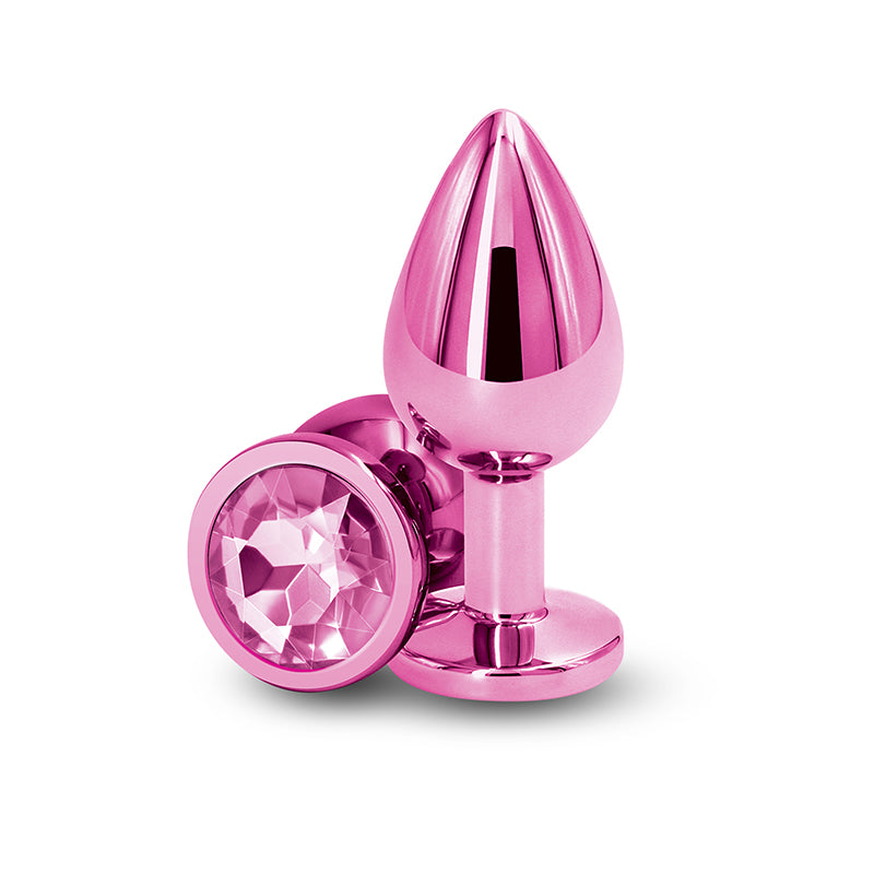 Rear Assets - Medium - Pink - Pink 8.2 cm Medium Metal Butt Plug with Pink Round Gem Base