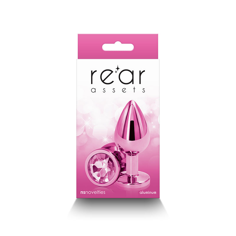 Rear Assets - Medium - Pink - Pink 8.2 cm Medium Metal Butt Plug with Pink Round Gem Base