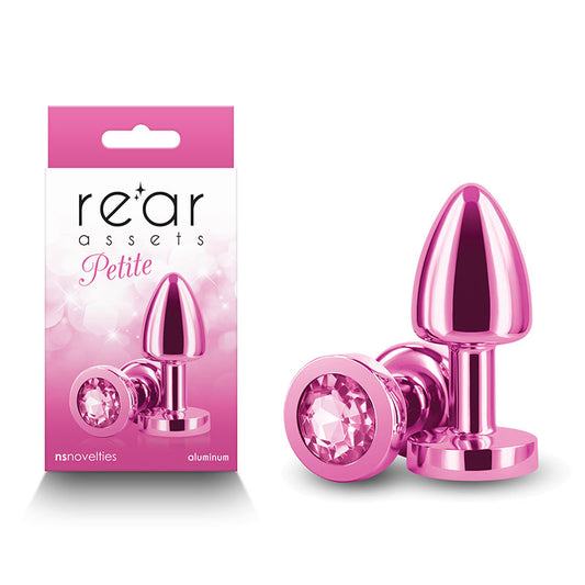 Rear Assets Petite - Pink - Pink 6 cm Metal Butt Plug with Pink Round Gem Base