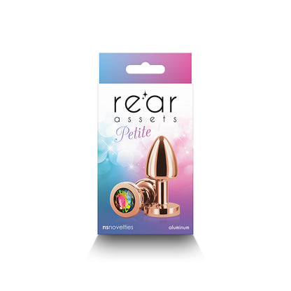 Rear Assets Petite - Rose Gold with Rainbow Gem - Rose Gold 6 cm Metal Butt Plug with Rainbow R